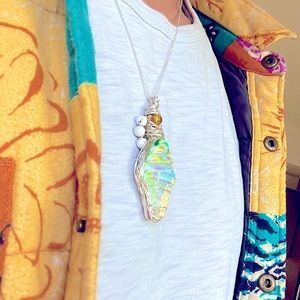 Ice Cream & Citrine/Howlite Silver Plated Wrapped Pendant